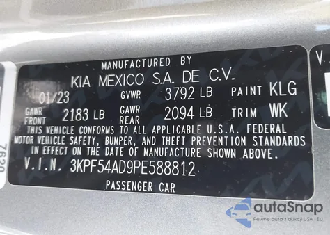 2023 Kia Forte Gt-Line from USA, damaged, VIN 3KPF54AD9PE588812